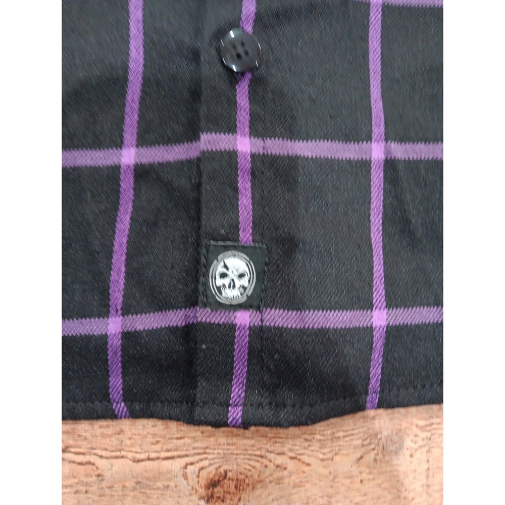 Demons Behind Me Flannel Button Up Shirt Skull Patch Sz XL Tall 2640 - Picture 4 of 15